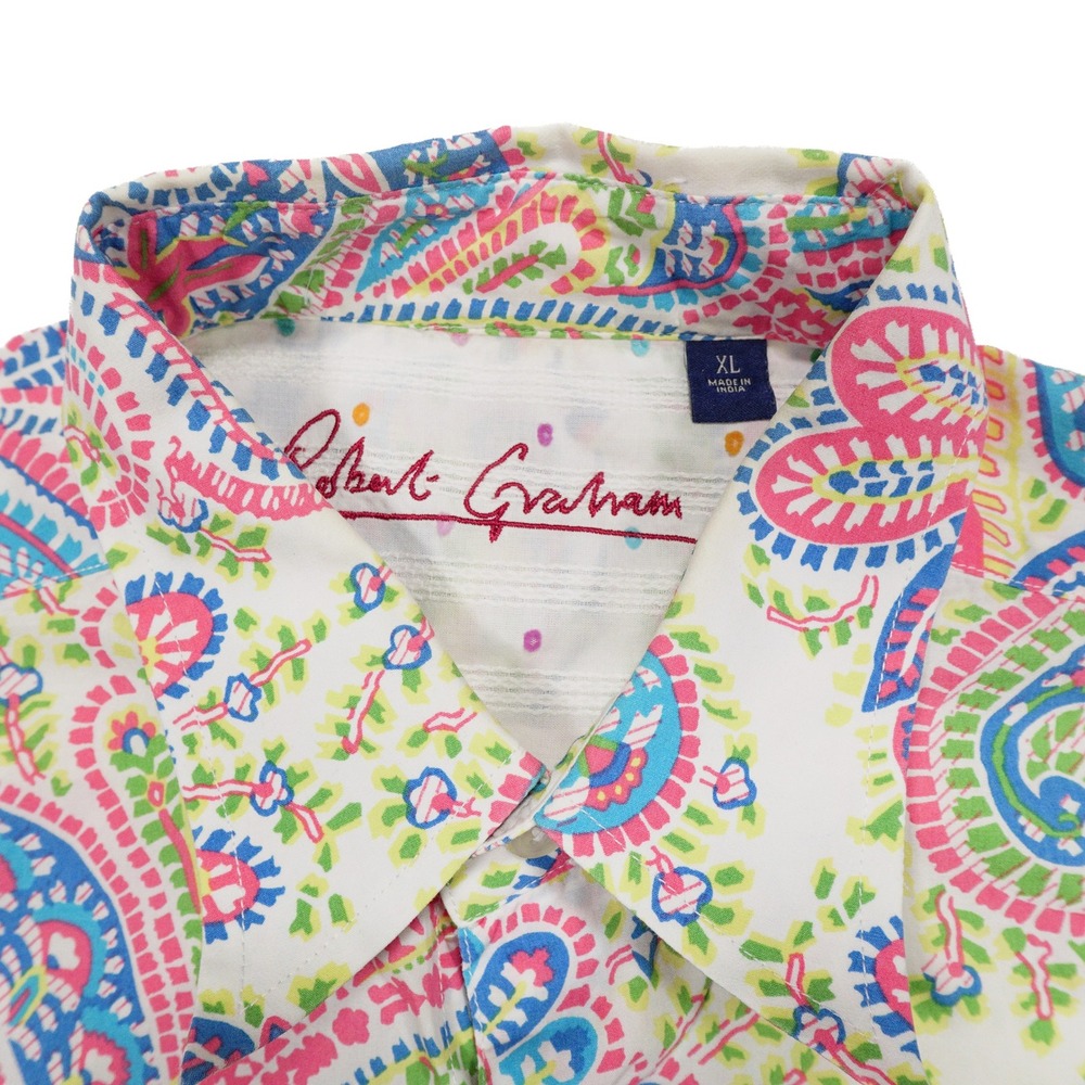 ROBERT GRAHAM Men's XL Multicolor Paisley Contrasting Cuffs Button Down Shirt - Picture 3 of 8